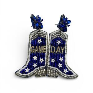 Blue Beaded Cowboy Boot Earrings